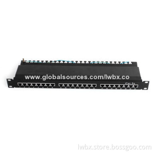 24-port FTP 19-inch Patch Panel with Krone IDC Shielded Cat5e Cable, Made of Cold-rolled Steel